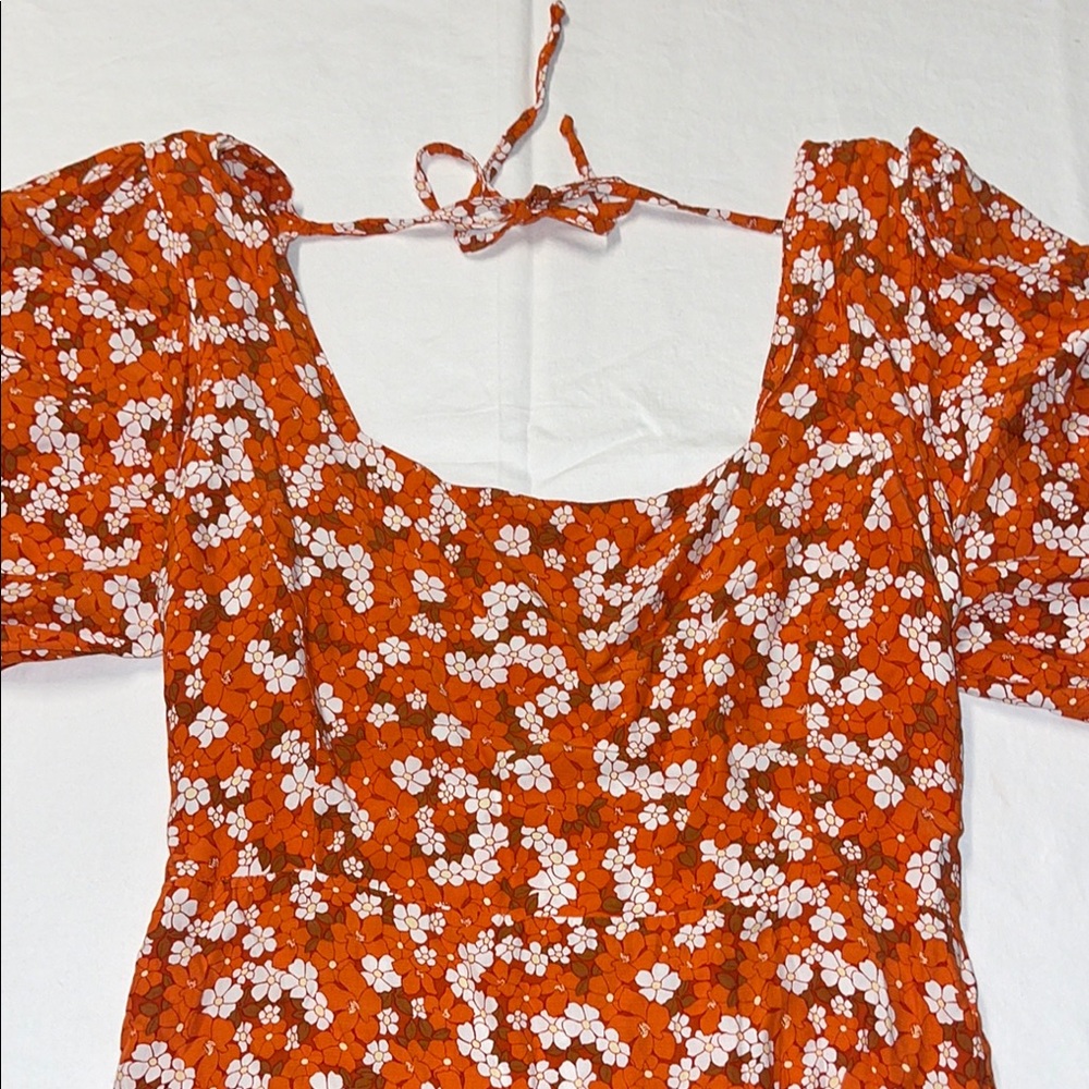 FAITHFULL THE BRAND Allegra Smocked Floral Mini Dress Orange White Size 10 - Picture 5 of 17